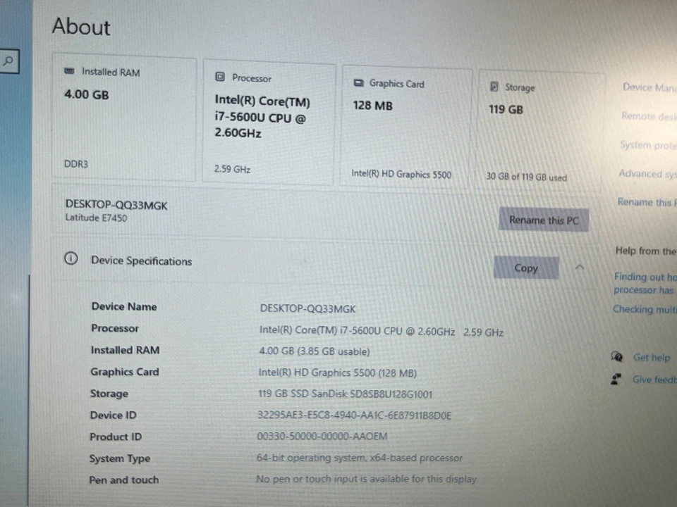 Dell Latitude E7450 · i7-5600U · 4GB · 128GB, photo 4 of 5