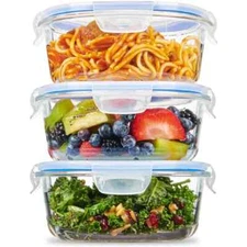 Finedine Glass Food Storage - 3 pack-32oz-Freezer, oven, Table - Airtight Lock