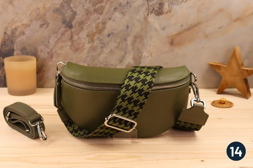 Bauchtasche Damen Leder, Damen Leder Gürteltasche Khaki, Cross Strap Ledertasche - Bild 16 von 53