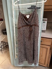 Motherhood Maternity Brown Chiffon Polka-Dot Empire Waist Tea Dress Large Lined