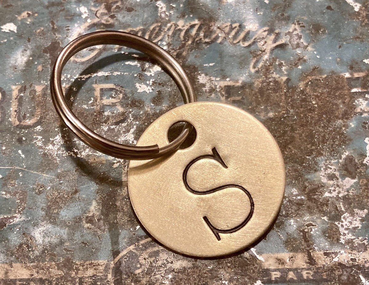 Letter S Tag Brass Metal Keychain Stamped Name Initial Fob Key Inch ID Tag