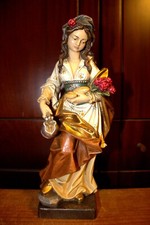 VTG 12" HAND CARVED WOOD CATHOLIC PATRON SAINT ELIZABETH STATUE FIGURE SCULPTURE