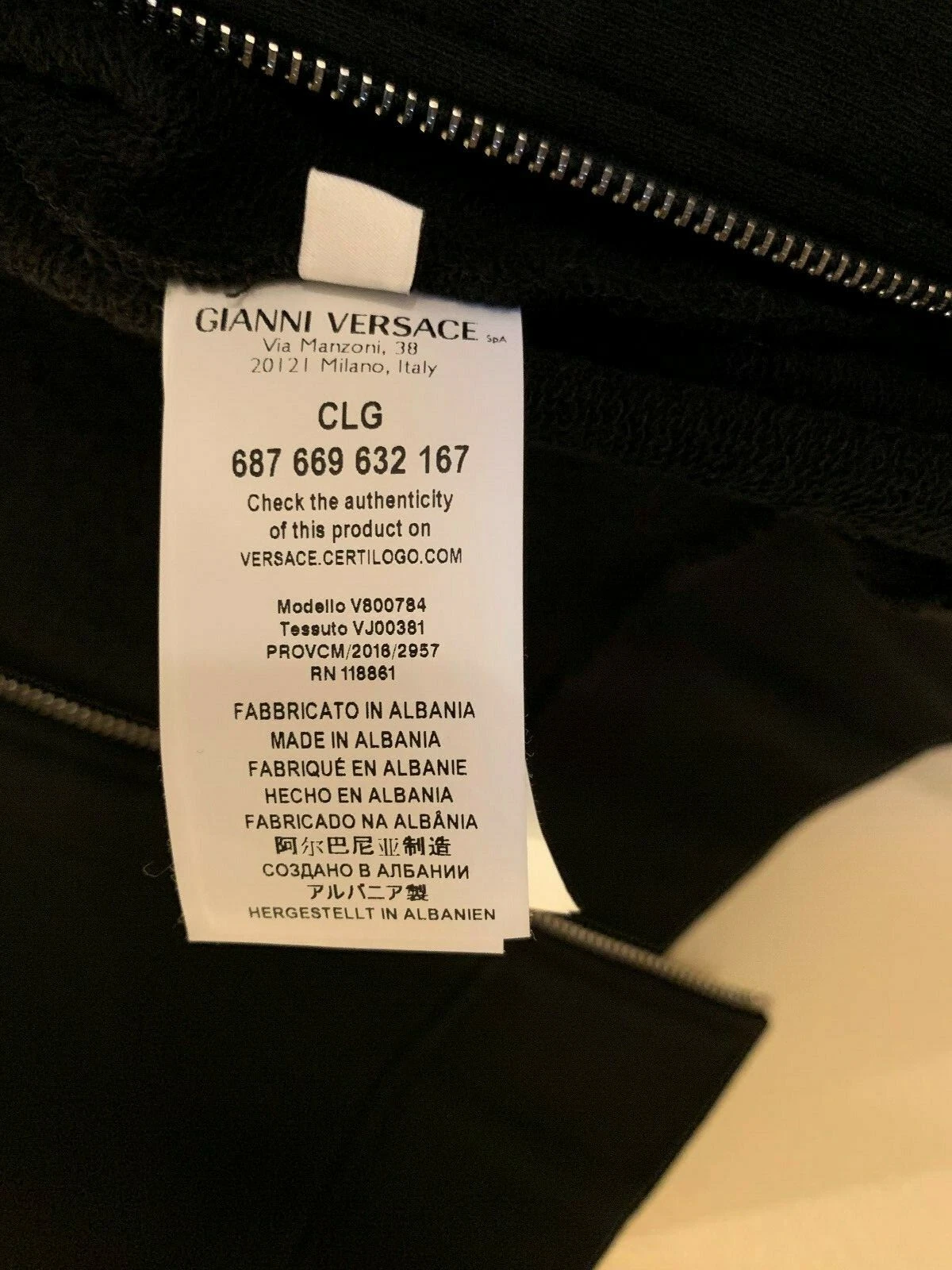 Felpa con cappuccio da uomo nuova con etichette Versace Collection cerniera intera nera finta taglia large