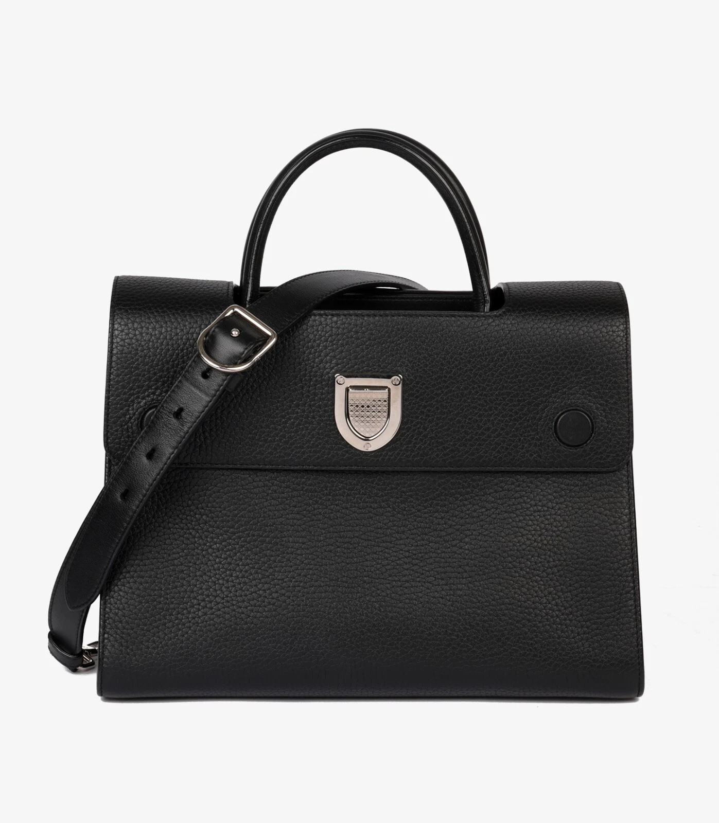 Sac fourre tout Christian Dior cuir de veau grainé noir à rabat Diorever