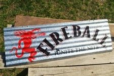 Fireball Whisky Corrugated Tin Metal Sign - Ignite The Nite - Whiskey