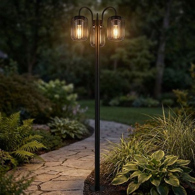 Stehleuchte Außenleuchte Kandelaber Gartenlampe Edelstahl schwarz 3x E27 H 180cm