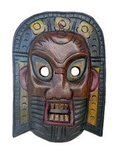 African Wood Mask Hand Carved Ceremonial Tribal Tiki Decor Wall Hanging -Warrior