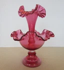 FENTON Cranberry Ruffled Edge Single Horn Epergne 9 3/4 Inch Vase