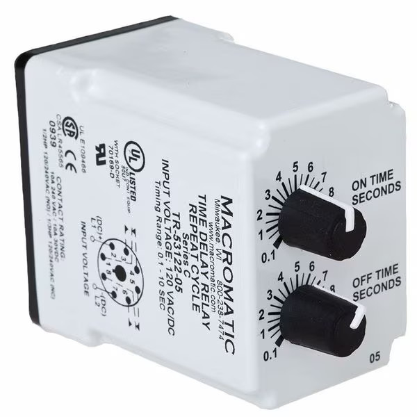 Single Function Time Delay Relay, Octal, Cycle On, 1 Functions 120V AC/DC, DPDT