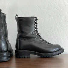 Vintage Military Chippewa Combat Boots Mens 8 E Black Leather Lace-Up Logger 8"