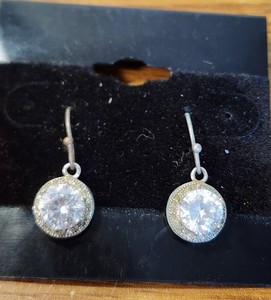 Silver Tone CZ Halo Dangle Earrings Prom Bridal Not Magnetic IBB CN
