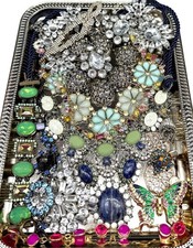 Broken Rhinestone Costume Jewelry Lot Craft Upcycle Repair Repurpose Art Supply