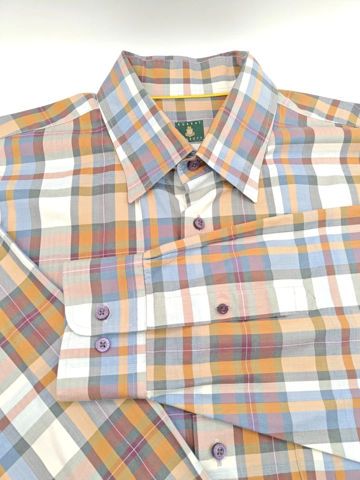🇺🇲 Robert Talbott Men's 2XL 18.5x34 Multicolor Check Hidden Button Down Shirt - Image 2 of 4