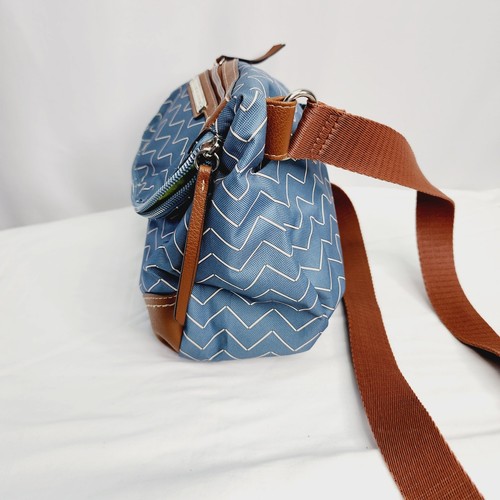 Lilly Bloom Blue Broken Zig Zag Ruth Flap ECO Recycled Polyester Crossbody Purse - Picture 11 of 19