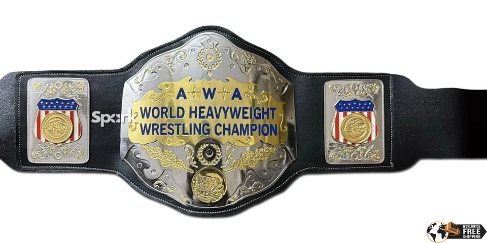 Novo cinto de zinco AWA World Heavyweight Wrestling Championship título 4mm tamanho adulto - Imagem 2 de 4