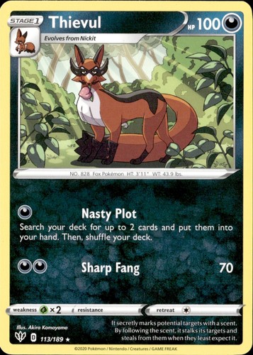 Thievul 113/189 Rare Darkness Ablaze Pokemon Near Mint