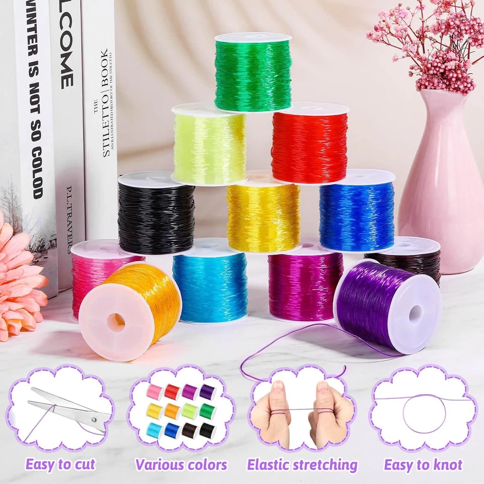 Cuerda de cristal con cordón elástico de 12 rollos de 0,8 mm para pulseras joyería Foto 3 de 4