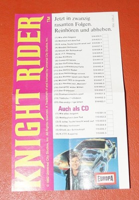 Alter original EUROPA Werbe-Flyer Beigabe zur Kassette Knight Rider WERBUNG