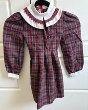 Vintage Polly Flinders Hand Smocked Red Plaid Waist Tied Dress Girls Size 6