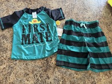 NWT Boys 3T Carters 2 Piece Teal Swim Shirt Trunks Rash Guard Shorts Cruise