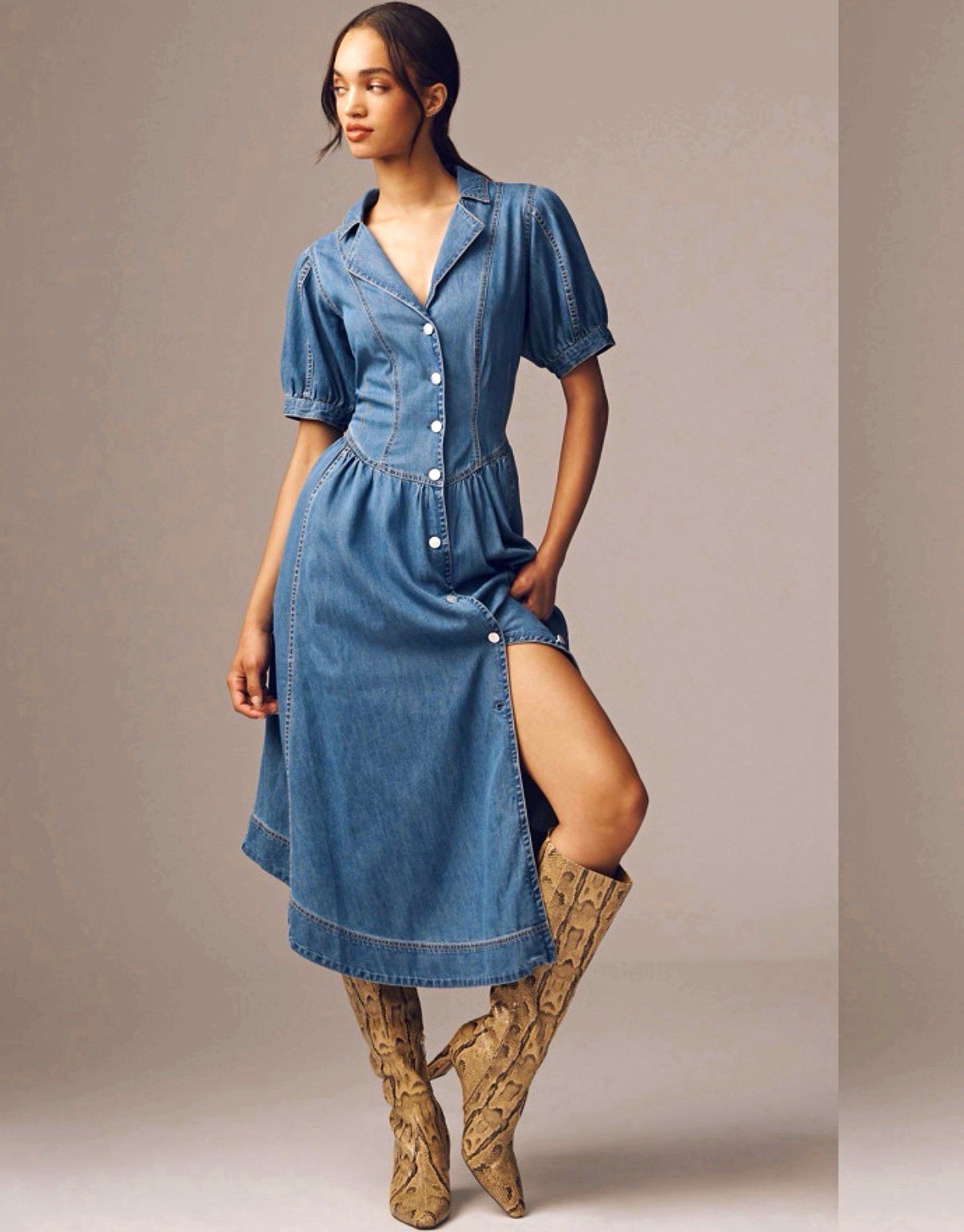 Pilcro Blue Denim Midi Shirt Dress - 10