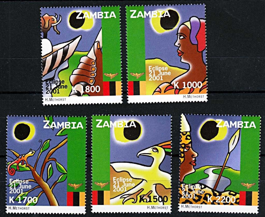 ZAMBIA 2001 SPACE / SOLAR ECLIPSE SC#931-35 neuf ASTRONOMY 💲FREE