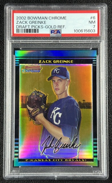 ZACK GREINKE PSA 7 2002 BOWMAN DRAFT PICKS #BDP6 CHROME GOLD REFRACTOR RC 40/50