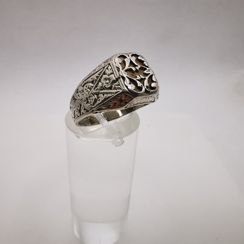 Signet ring floral men's ring unisex ring 800 silver size 59