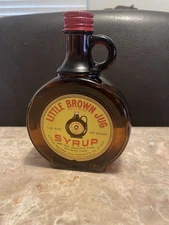 Vintage Original 1920s LITTLE BROWN JUG Maple Syrup Glass EMBOSSED Bottle 