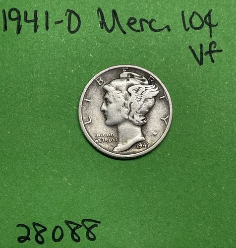 1941-D Mercury Dime 10c VF Very Fine 90% Silver See Pictures