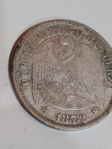 1872 Chile 1 Peso .7234 Oz silver Coin - Picture 6 of 7