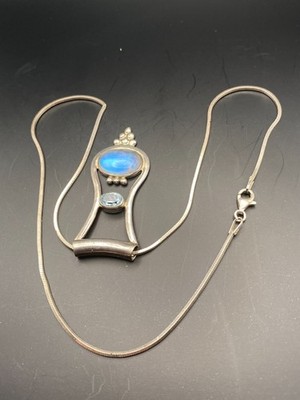 Mondstein & Blautopas Anhänger Halskette Sterlingsilber RG Herstellermarke Handwerker Vi
