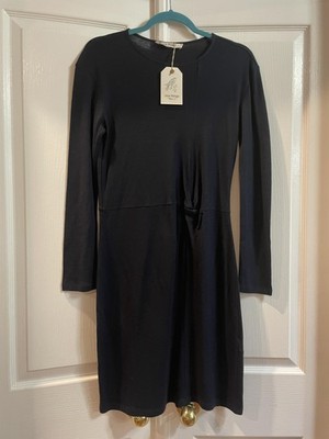 Nice Things Paloma S Dress Womens Medium Black Long Sleeve Knot Front WJD024