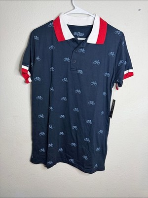 Galaxy By Harvic Navy Bicycle Print Polo Shirt Mens Small NWT