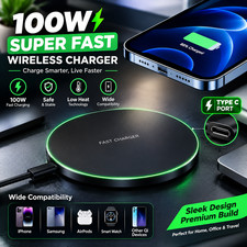100W Fast Wireless Charger Charging Pad For iPhone 15 14 13 12 11 X & Samsung UK