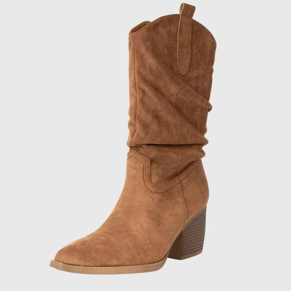 Alpine Swiss Kayla Womens Western Slouch Boots Mid Calf Block Heel Cowboy