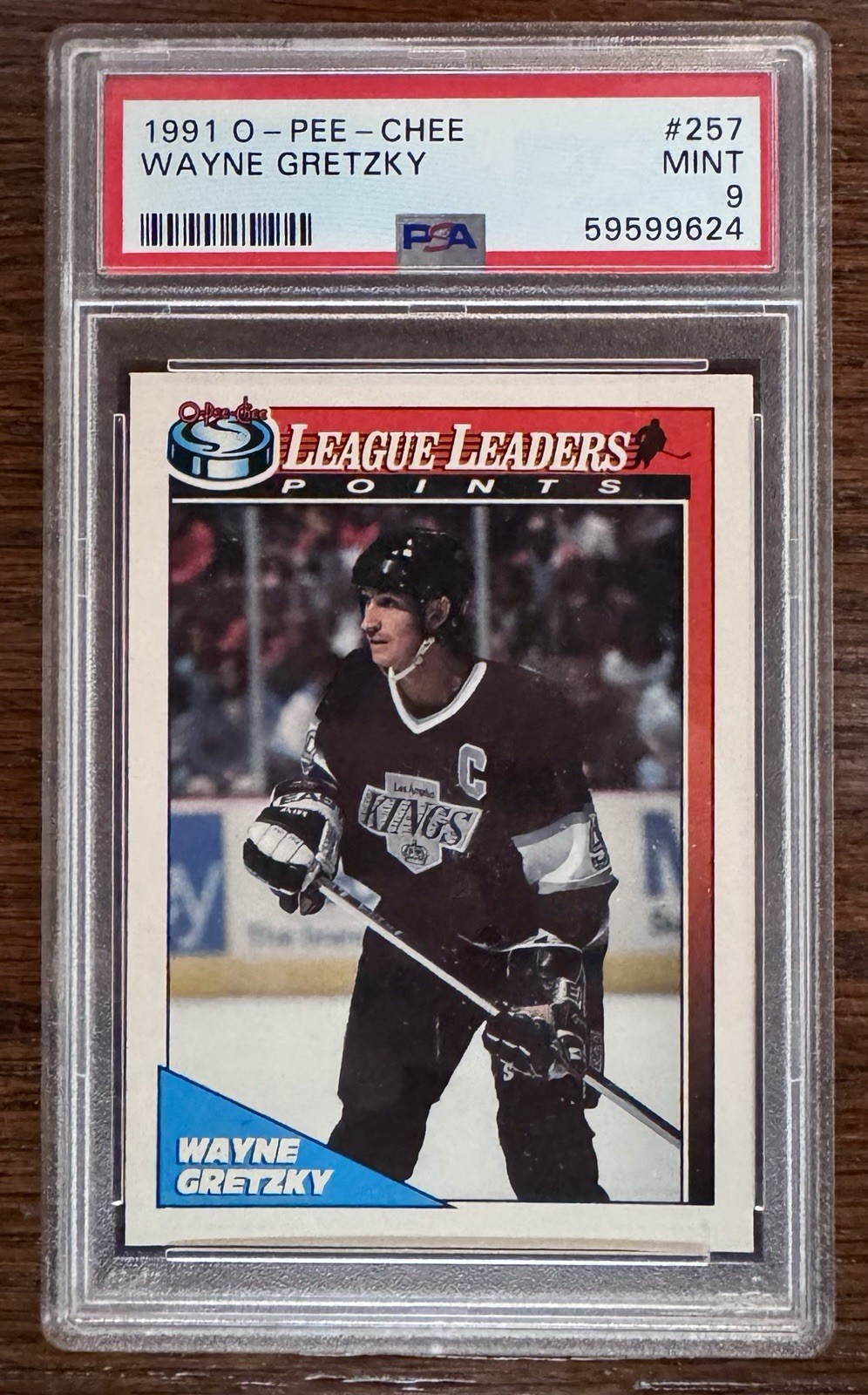 1991 O-PEE-CHEE OPC Wayne Gretzky League Leaders Points #257 PSA 9 MINT view 1