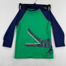 Mini Boden Kids Green Crocodile Rash Guard Long Sleeve UPF 40 Swim Shirt 8-9Y