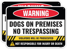 2PC Dogs on Premises No Trespassing Sign, 10 X 7 Inches - Aluminum - Beware
