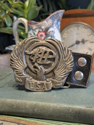 Vintage Patriotic Eagle HP USA Gürtelschnalle silberfarben weiß Metall Biker Western