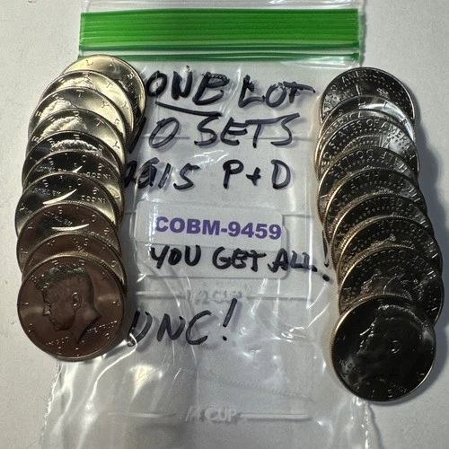 Lot of 20 2015 P-D UNC Kennedy Half Dollars $20 FV COBM-9459