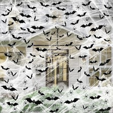 Halloween Spider Webs 1600 sqft and 120pcs Fake Bats and 50pcs Fake Spiders S...
