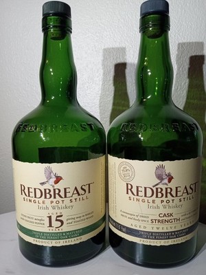 Empty Redbreast Irish Whiskey Cask Strength 12 and 15 year unrinsed rare whisky