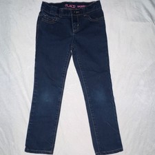 The Children's Place Girls Skinny Jeans Dark Blue Denim Size 8 Adjustable Waist