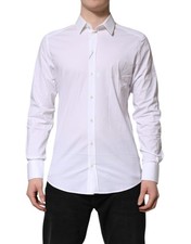 Dolce & Gabbana White GOLD Cotton Collared Dress Shirt Men's Top Authentic