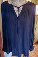 Nine West Women's Shirt Long Sleeve Size XL Silky Black Casual Dress Stylish 