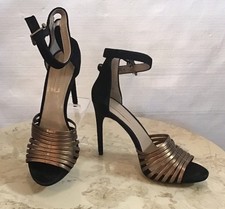 BCBG Maxazaria Copper w Black Suede Open Toe Strappy Heel Size 9.5