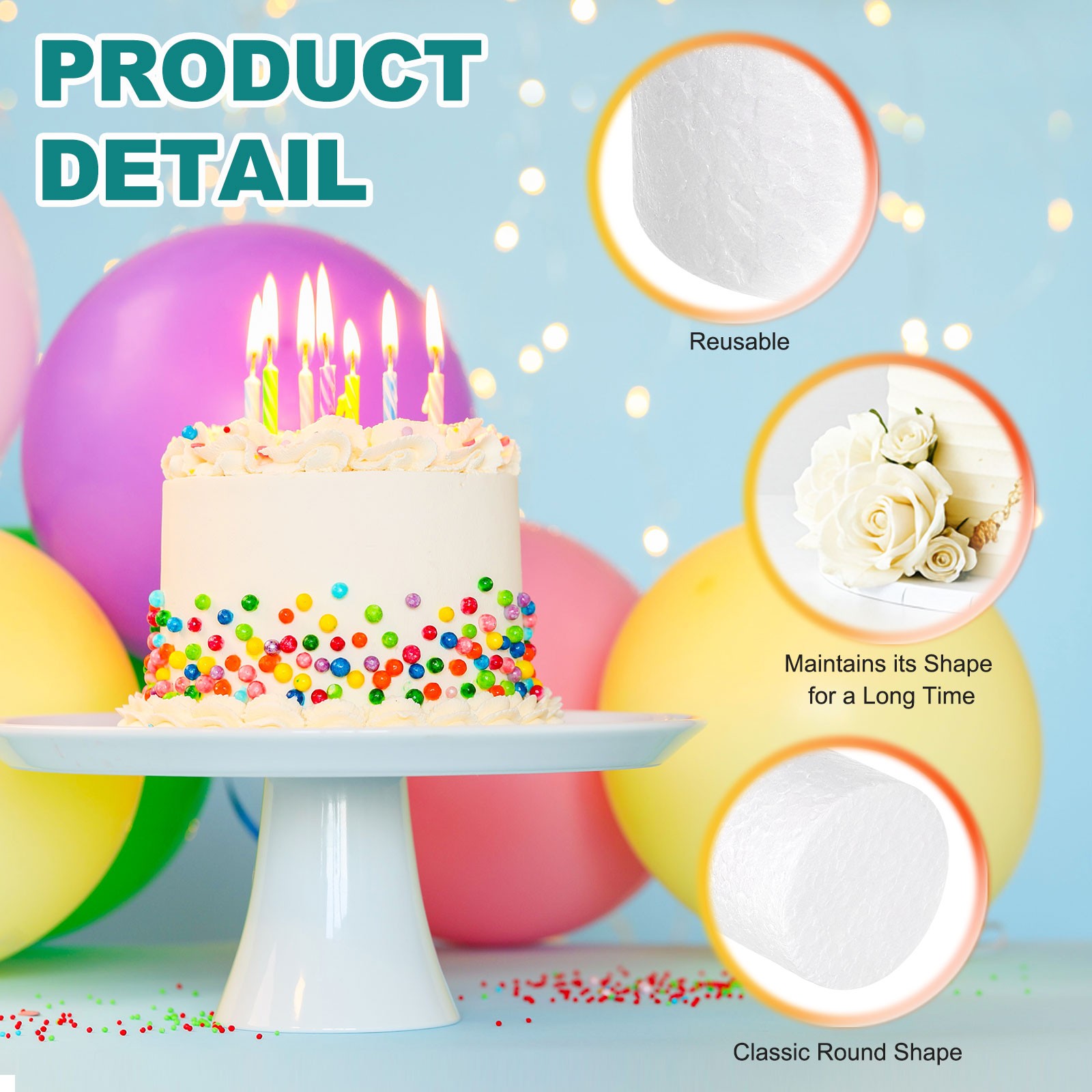 Round Foam Cake Dummy, 2" x 2" White Fake Cake Circles Dummies, 2Pcs