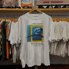 Great White Shark Graphic Tee Vintage National Geographic Mens T-Shirt Cool