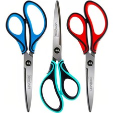 3 Pack Scissors All Purpose Sharp Pointed Tip Comfort Grip 8 Inch Craft